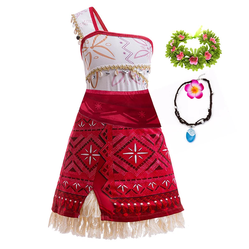 Girls Moana 2 Adventure Princess Costume Dress Halloween Outfit Vaiana Pet Pig Set