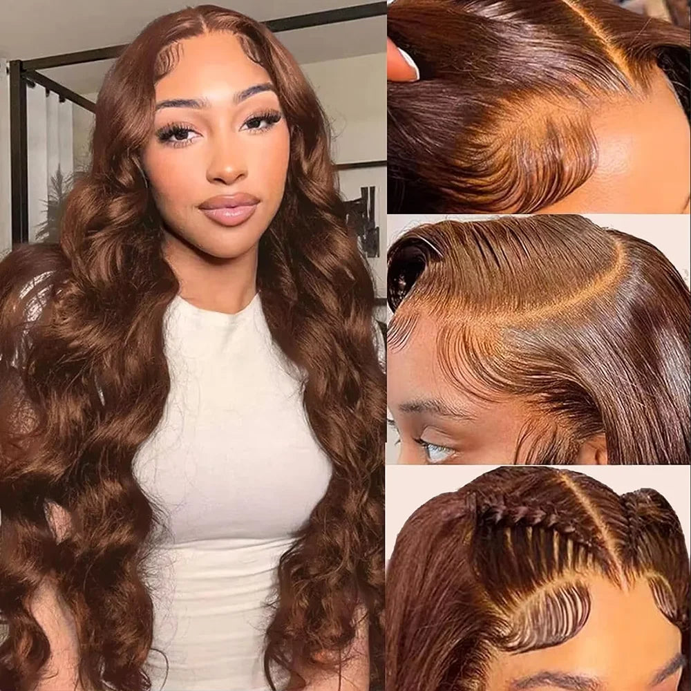 Chocolate Brown Body Wave Wig – HD Lace Front Human Hair Glueless Wig