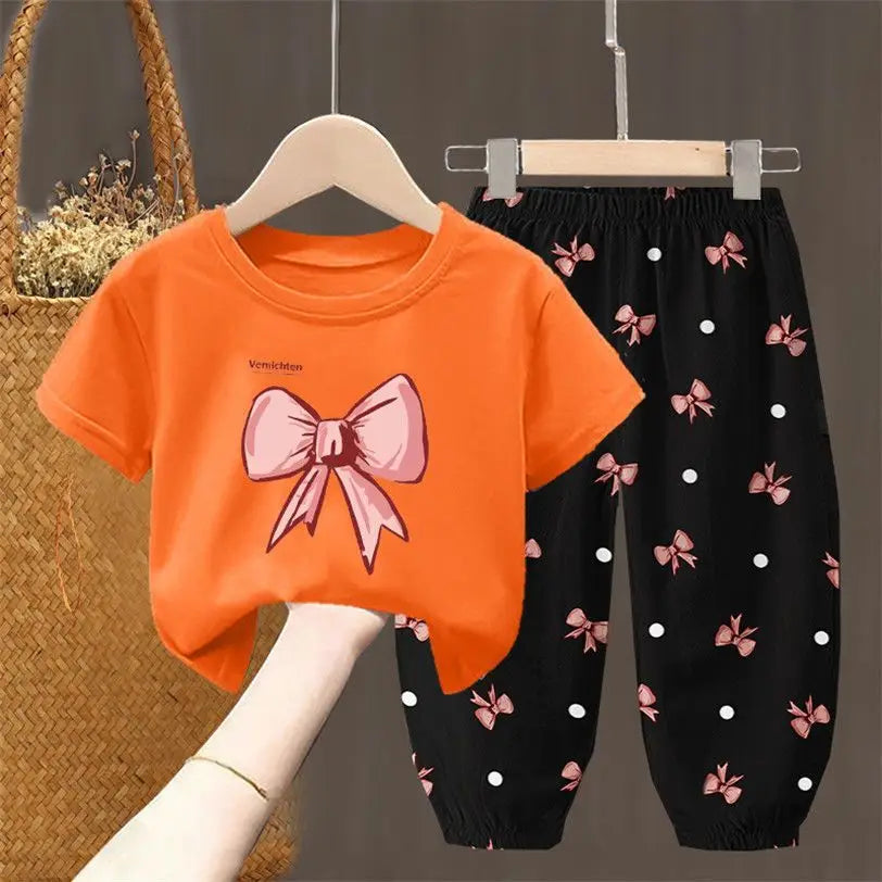 Toddler Girls Summer T-Shirt and Pants Set Cute Kids Two Piece Outfit