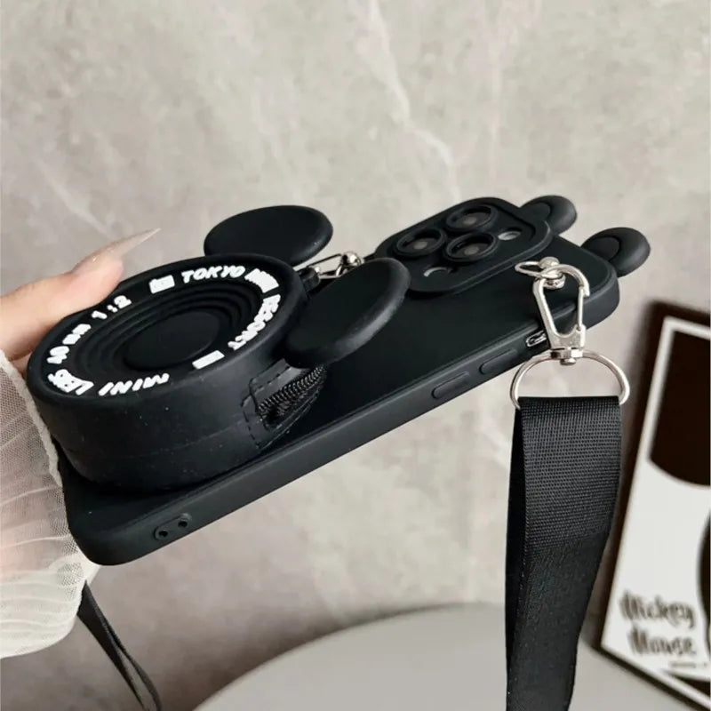 Minnie Mickey Pendant Wallet Lanyard iPhone Case