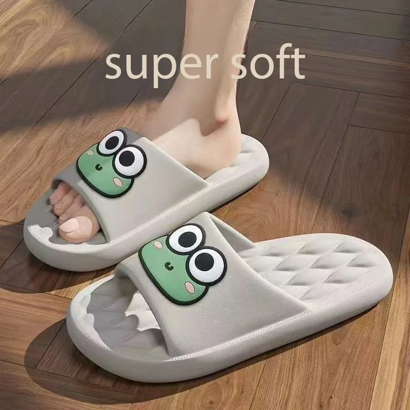 Cute Frog EVA Slippers Women Anti Slip Bathroom Slides Soft Comfortable Indoor Outdoor Home Sandals