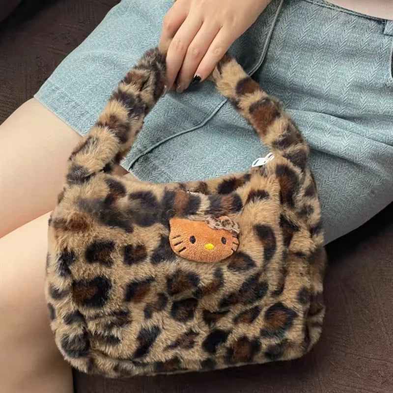 Hello Kitty Leopard Print Plush Shoulder Bag for Girls