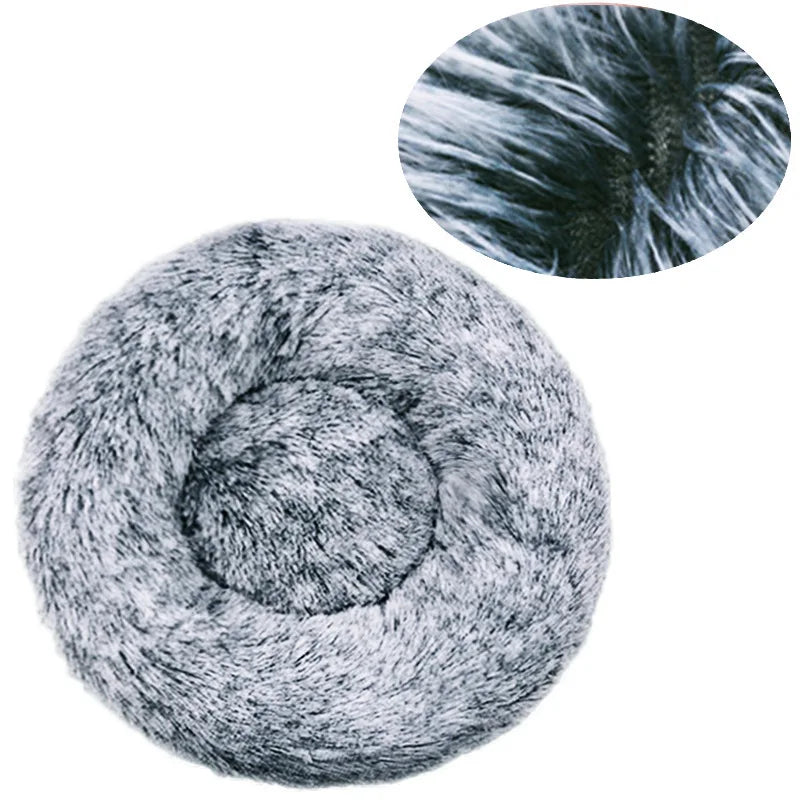 Round Plush Pet Bed – Soft Calming Donut Bed for Dogs and Cats