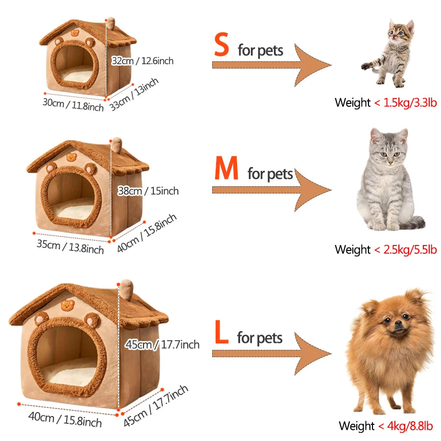 Foldable Washable Pet House Bed for Cats and Small Dogs