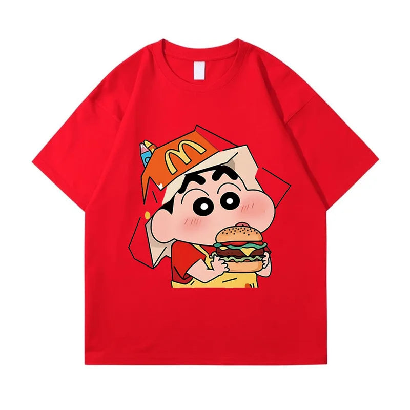 Women Crayon Shin Print Oversized T Shirt Y2K Harajuku Casual Streetwear Top