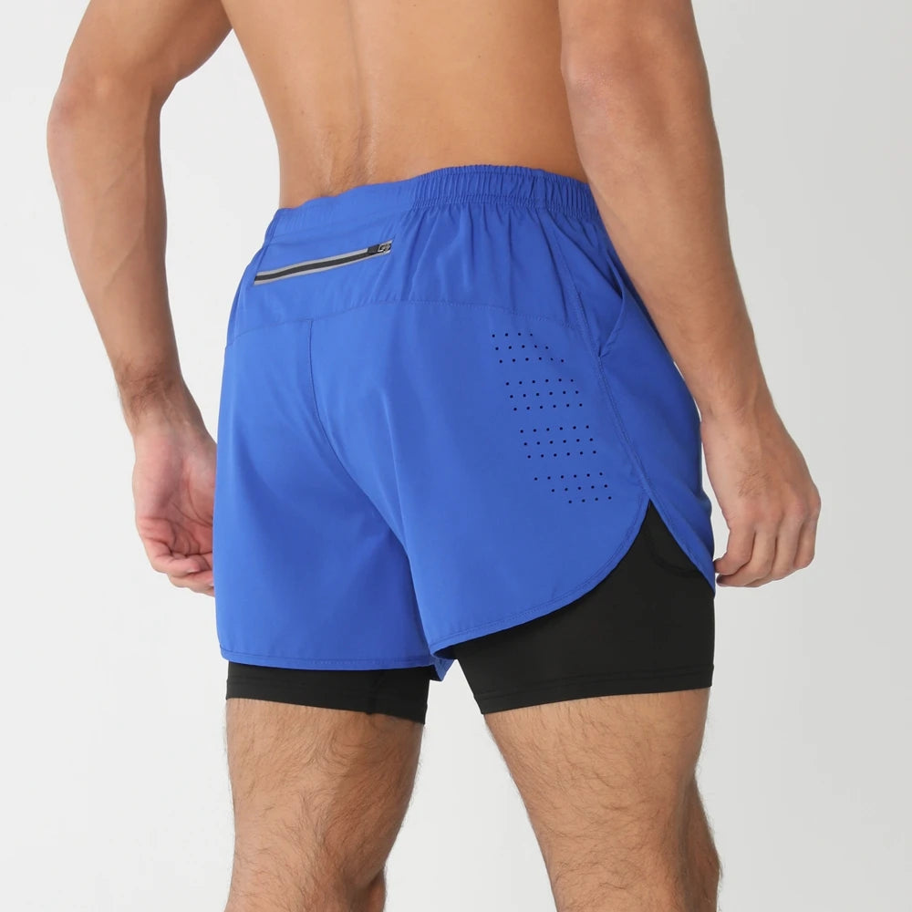 Men 2-in-1 Double Layer Running Shorts Quick Dry Gym Fitness Training Shorts