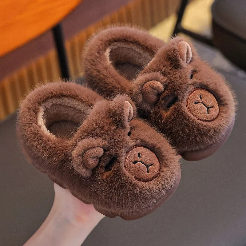 Kids Capybara Slippers Warm Plush Winter Indoor Shoes Cute Cartoon Non-Slip Soft Home Slippers for Boys and Girls