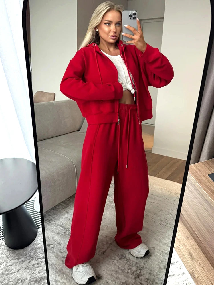 Women Hooded Tracksuit Set Zip Up Hoodie and Pants Outfit