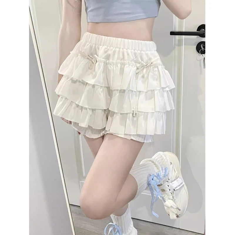 Women’s Y2K Ruffle Bow Mini Skirt High Waist A-Line Lolita Skirt