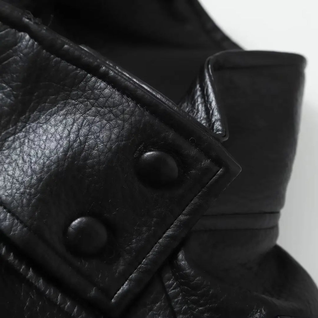 Women Black Faux Leather Jacket Oversized Long Sleeve Button Up Streetwear Coat