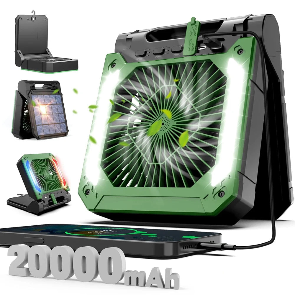 Portable Camping Fan with LED Lantern – Rechargeable Outdoor Fan for Tent, Hiking and Emergency Use
