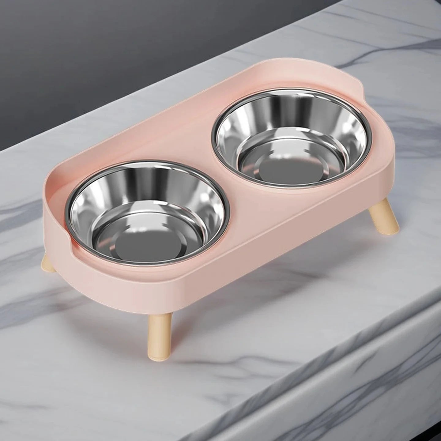 Raised Pet Feeder Bowl Set – Dual Stainless Steel Bowls for Cats and Small Dogs