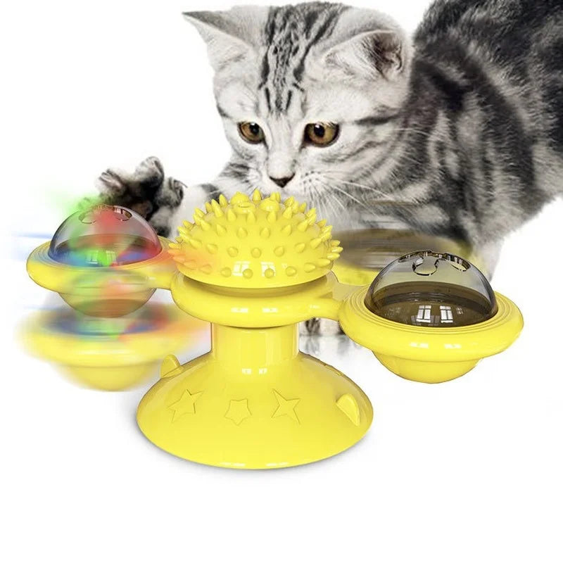 Interactive Windmill Cat Toy Rotating Puzzle Toy with Turntable for Cats