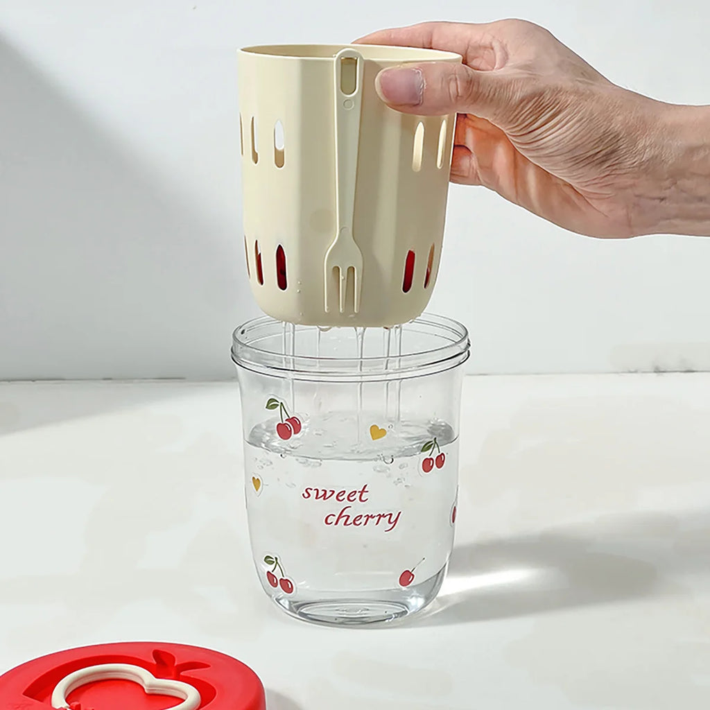 Double Wall Salad Cup Portable Leak Proof Oat Fruit Container with Fork Handle