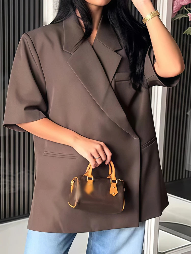 Women Casual Blazer Shorts Set Elegant 2 Piece Outfit