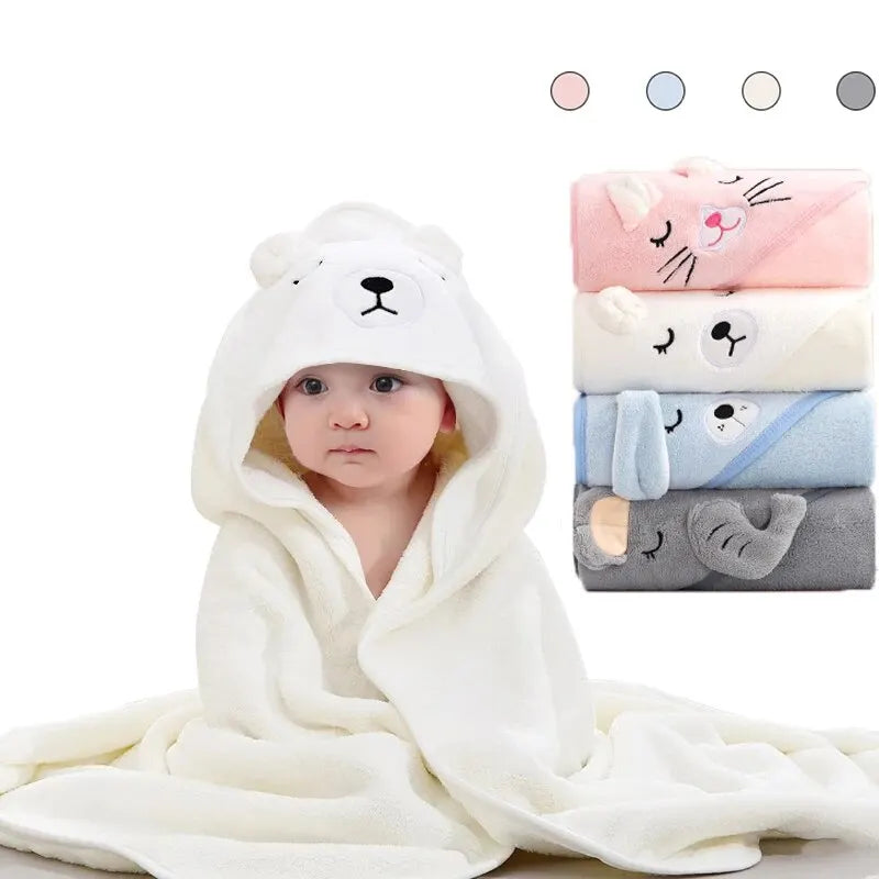 Baby Hooded Bathrobe Towel Blanket Coral Fleece Toddler Swaddle Kids Bath Wrap