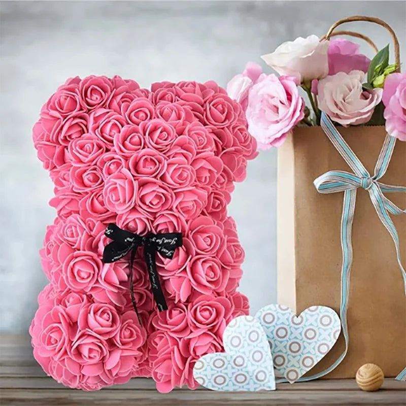 Rose Flower Teddy Bear Gift with Box for Women