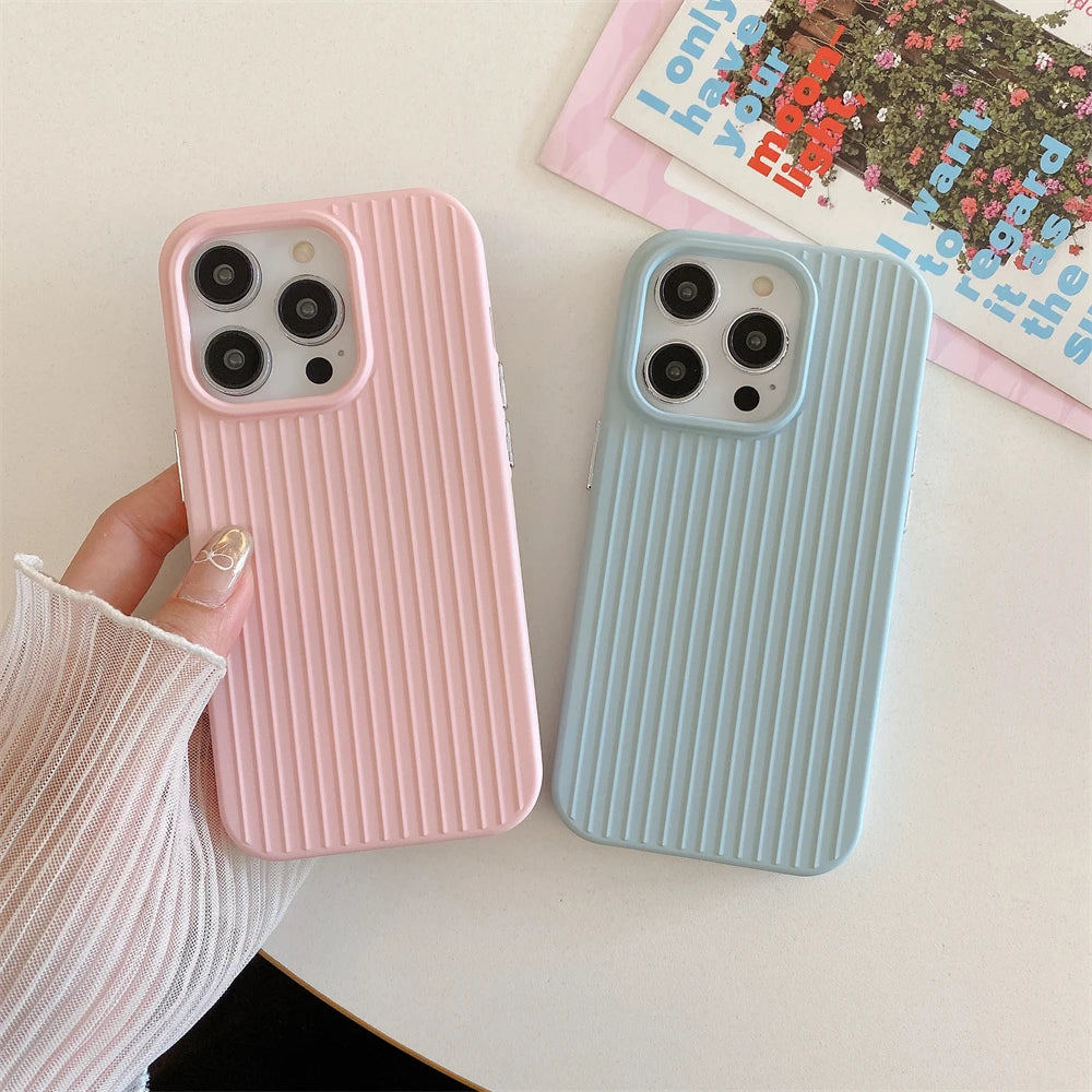 Macaron Ribbed Solid Color Durable iPhone Case