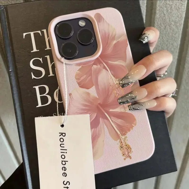 Pink Hibiscus Elegant Aesthetic Anti Drop Protective iPhone Case