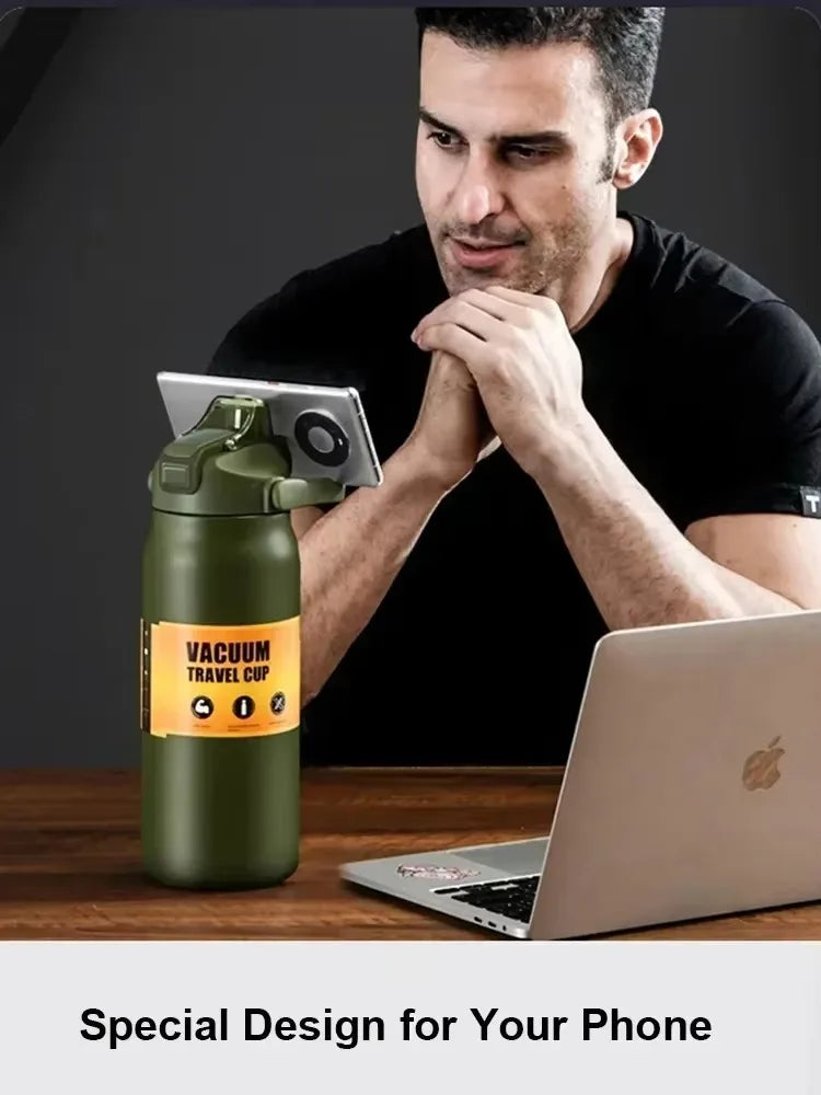 Stainless Steel Vacuum Insulated Water Bottle 800ml 1000ml 1500ml Leakproof Thermal Flask with Straw