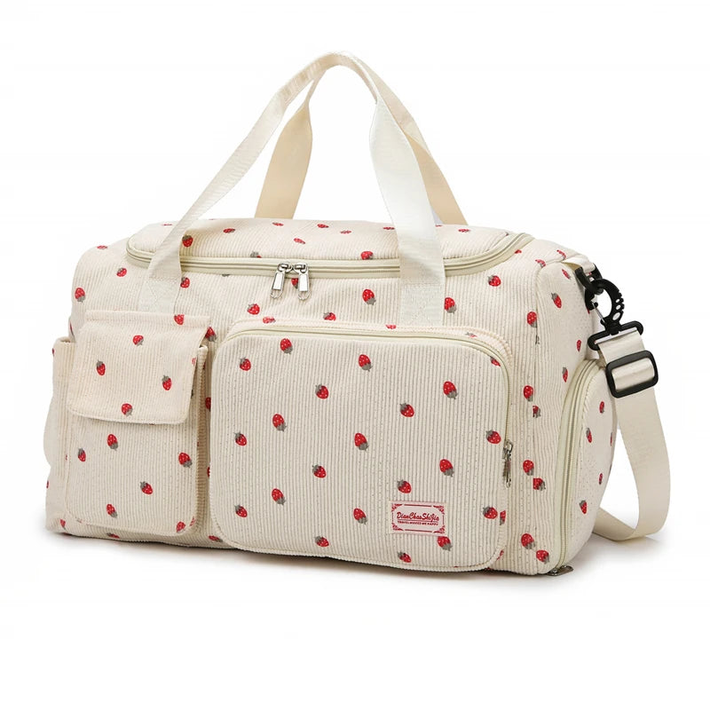 Corduroy Travel Tote Bag with Shoe Compartment