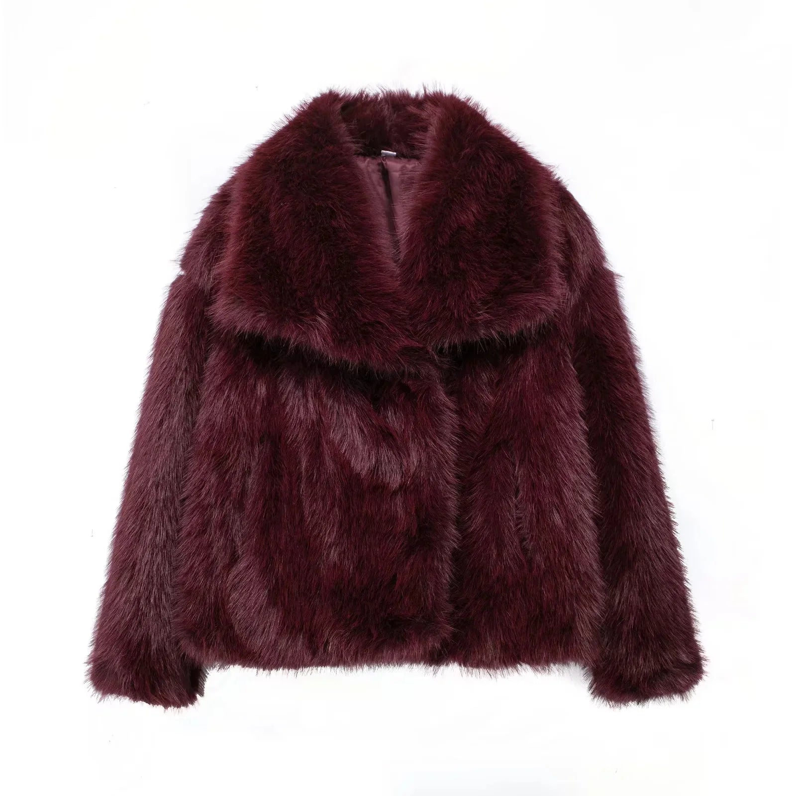 Women Brown Faux Fur Jacket Oversized Turn Down Collar Elegant Spring Summer Coat