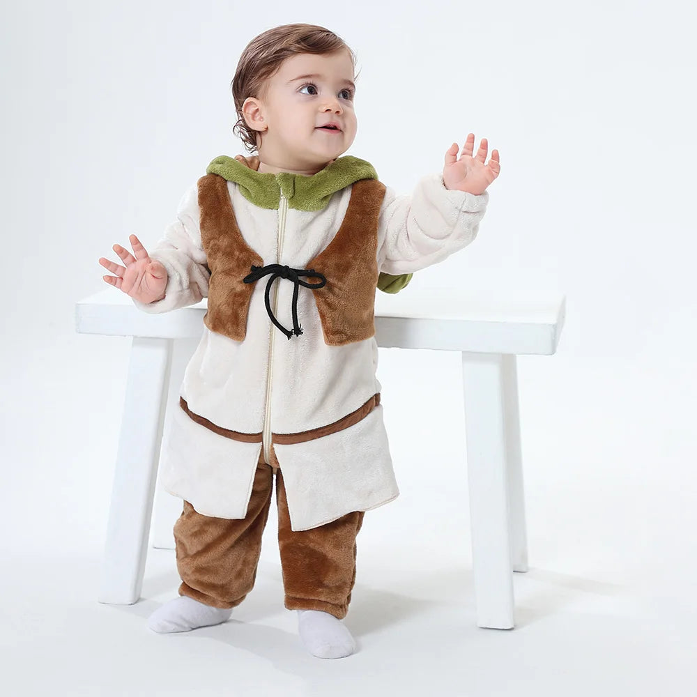 Baby Green Monster Kigurumi Costume Winter Warm Onesie Kids Cosplay Outfit