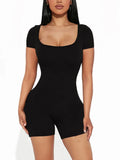Women’s Solid U Neck Short Sleeve Romper Summer Yoga Fitness Jumpsuit