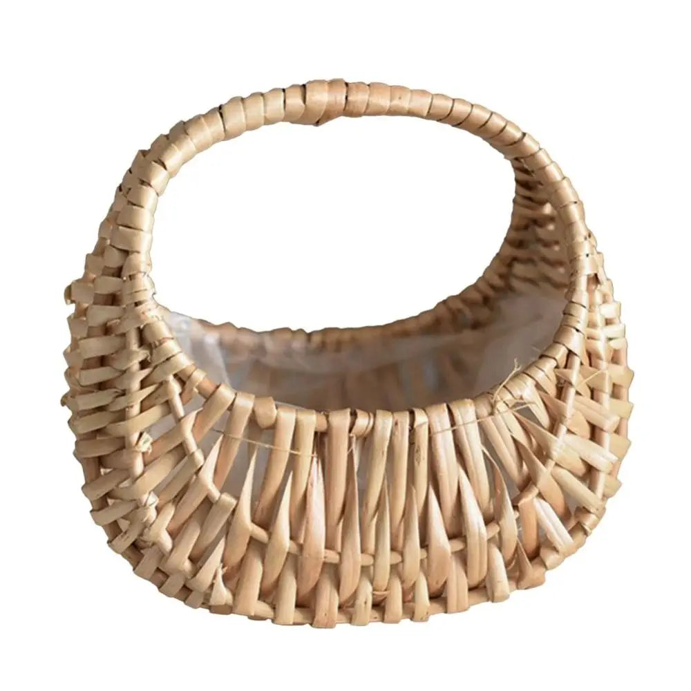 Willow Rattan Woven Basket Half Moon Picnic Flower Storage Basket