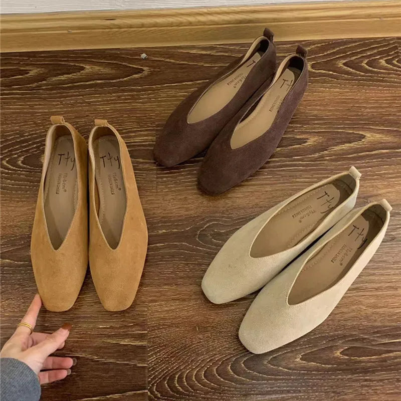 Women Square Toe Ballet Flats Soft Leather Comfortable Loafer Dress Shoes