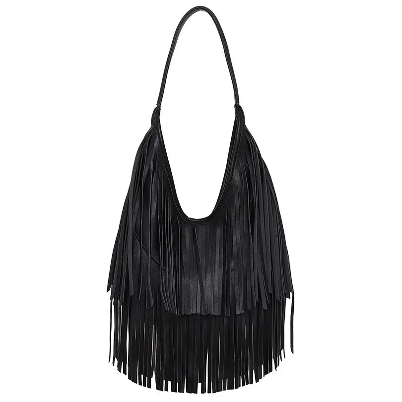 Tassel Shoulder Tote Bag for Women Soft PU Leather Handbag