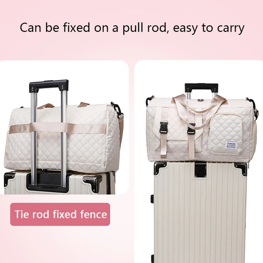 Quilted Travel Duffel Bag Women Large Capacity Gym Bag Waterproof Weekend Overnight Tote