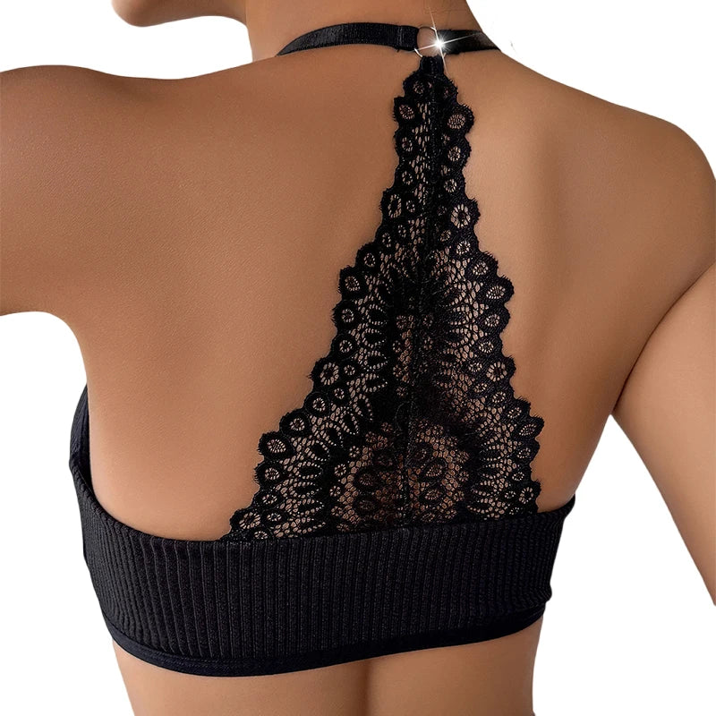 Sexy Lace Back Bralette Women Wireless Bra Backless Ribbed Camisole Breathable Comfortable Lingerie Top