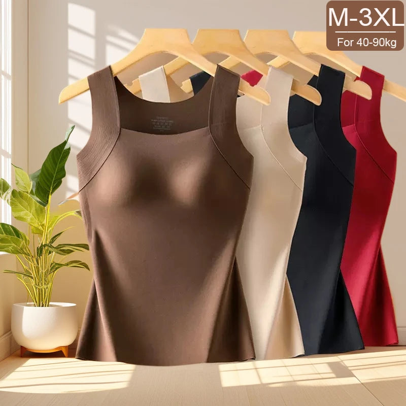 Women’s Plus Size Seamless Thermal Tank Top with Built In Bra