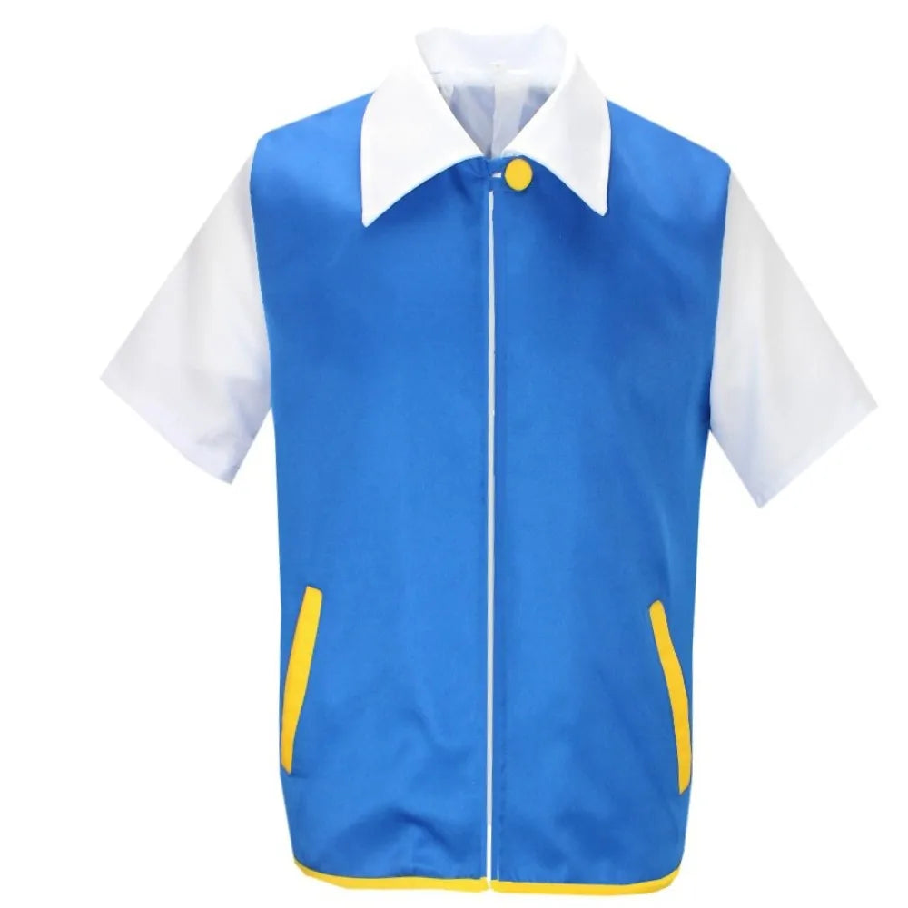 Men Boys Anime Trainer Cosplay Costume Blue Jacket Cap Gloves Set