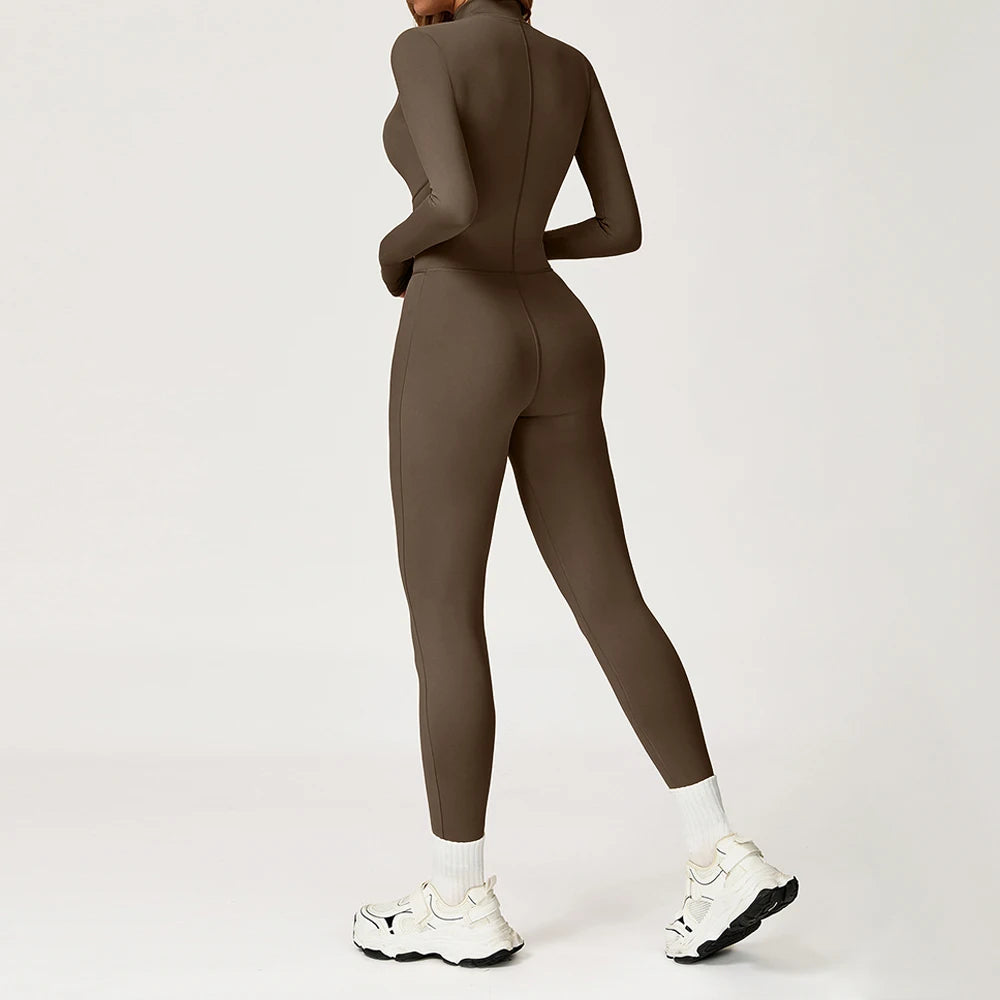 Women Winter Sports Jumpsuit Fleece Warm Fitness Bodysuit Long Sleeve Gym Outfit