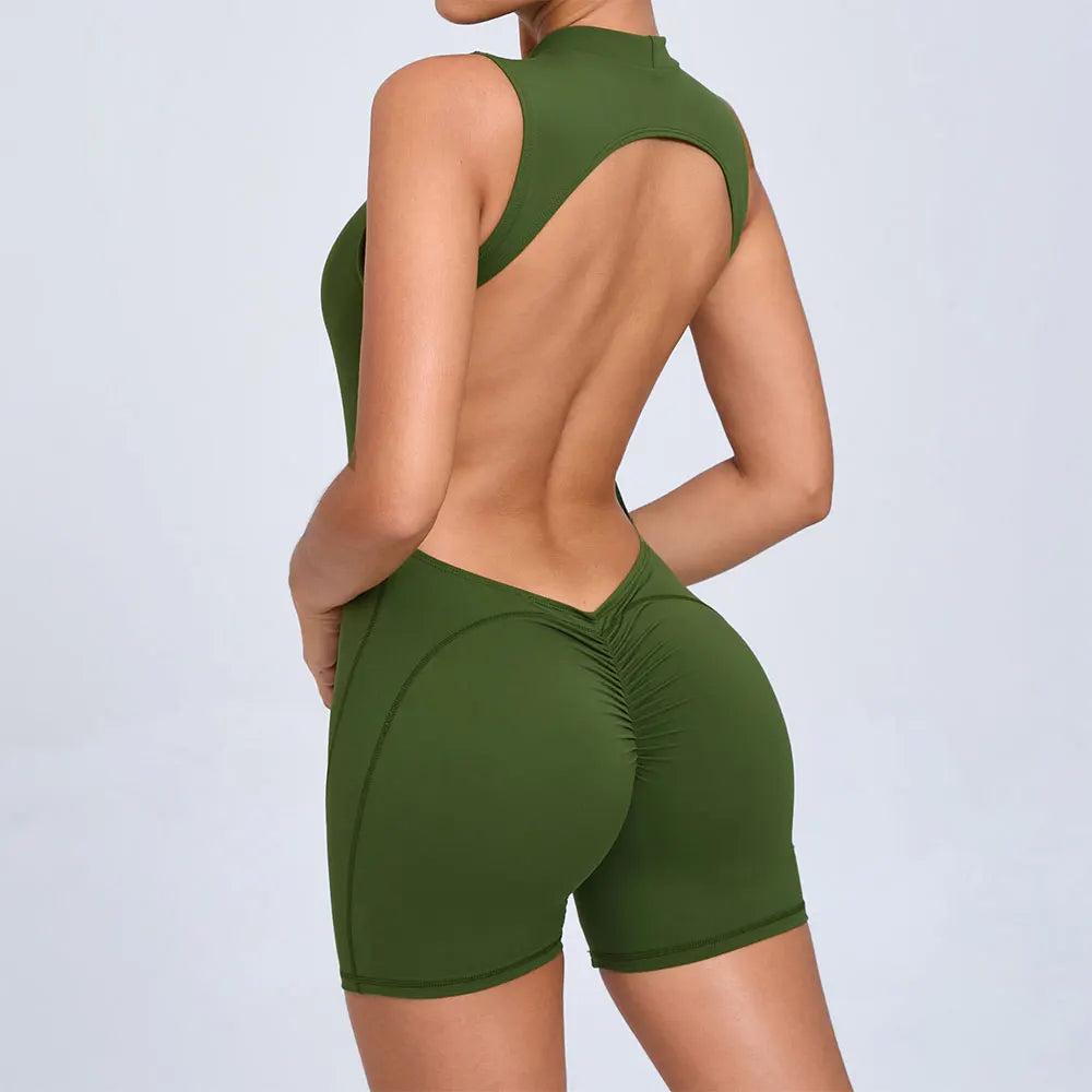 Women Scrunch Backless Gym Jumpsuit Sports Bodysuit Workout Romper