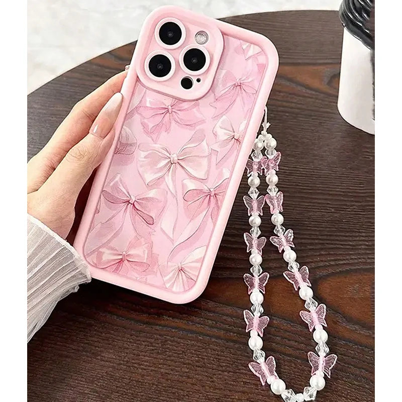 Pink Bow Silicone Butterfly Charm iPhone Case