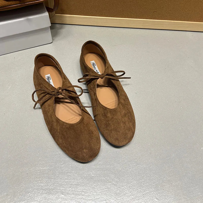 Women Butterfly Knot Flats Round Toe Slip On Soft Casual Shoes Female Footwear