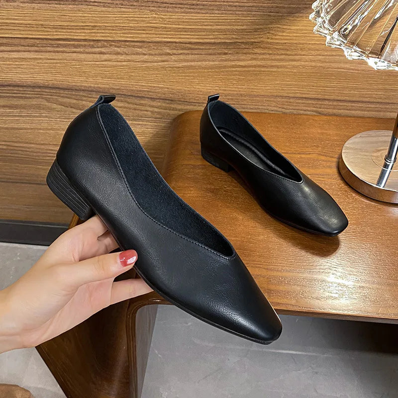 Women Square Toe Mary Jane Flats Low Heel Soft Sole Retro Casual Shoes