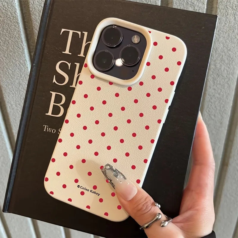 Rose Red Polka Dot Lichee Pattern iPhone Case