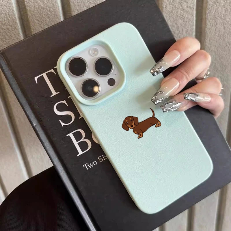 Minimalist Brown Dachshund Pattern Soft TPU Cover iPhone Case