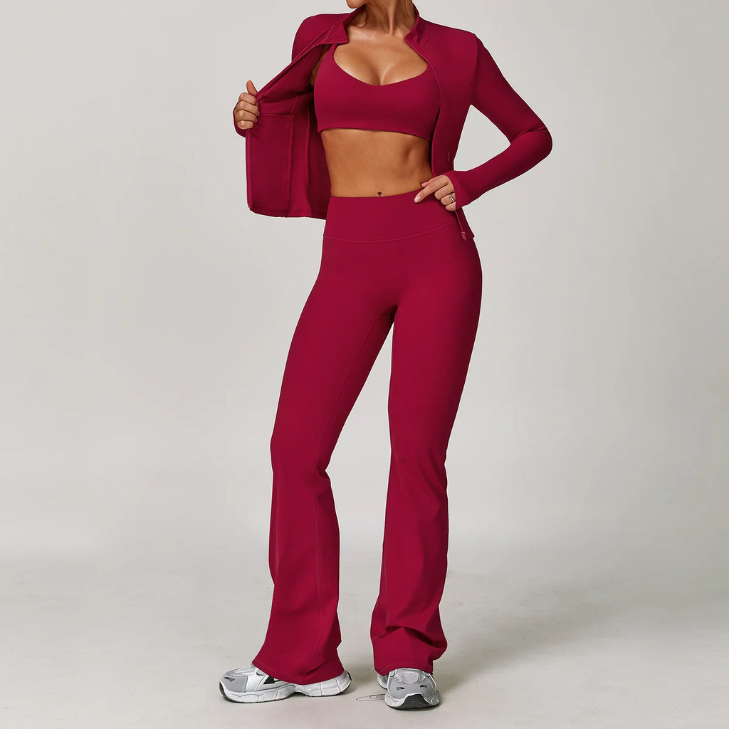 Women 2/3 Piece Yoga Set Gym Outfit Sports Bra Leggings Jacket Workout Fitness Set