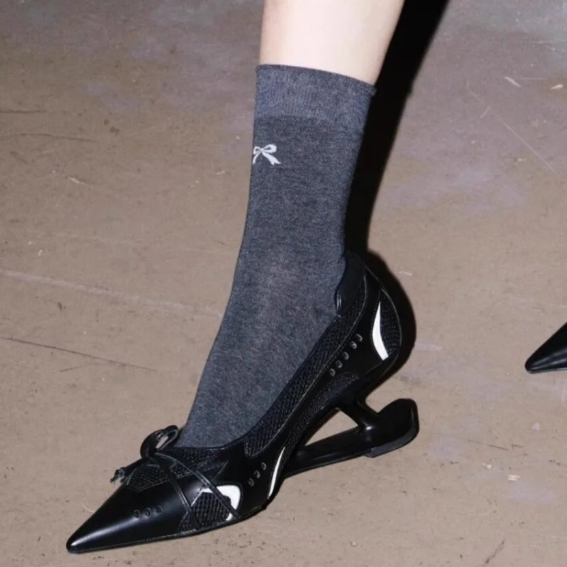 Women Pointed Toe Bow Mary Jane Heels Shallow Mouth Non Slip Fashion Pumps Large Size