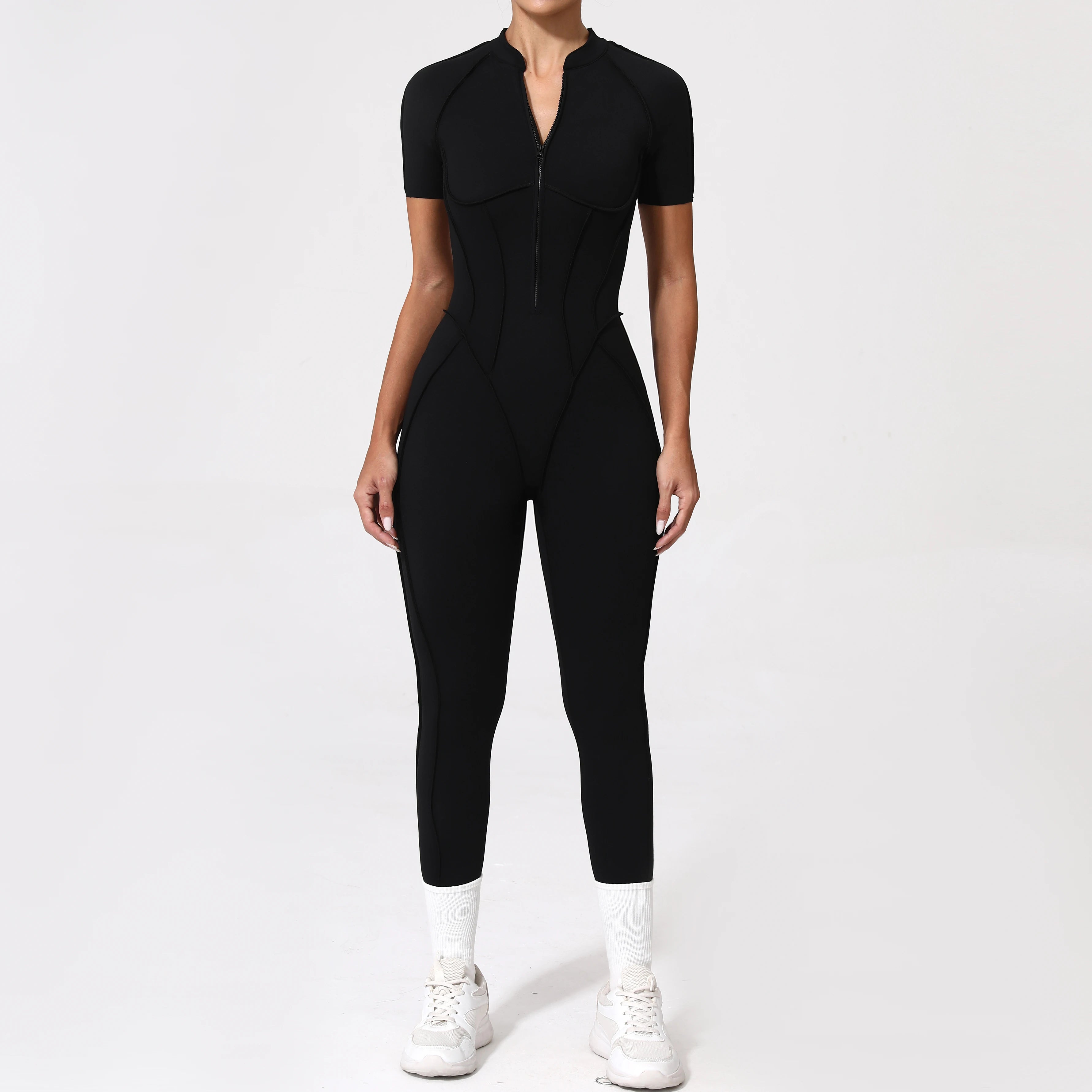Women Backless Yoga Jumpsuit Zipper Gym Fitness Bodysuit Sportswear