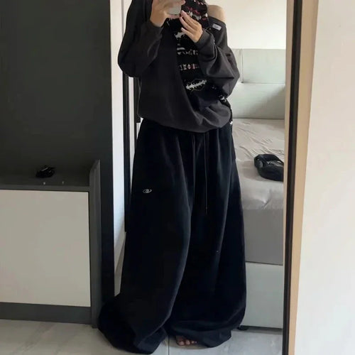 Women Oversized Wide Leg Sweatpants Retro Hip Hop Jogging Pants High Waist Casual Streetwear