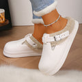 Furry Mule Slippers Women Buckle Winter Plush Warm Indoor Shoes Thick Sole Cozy Slides