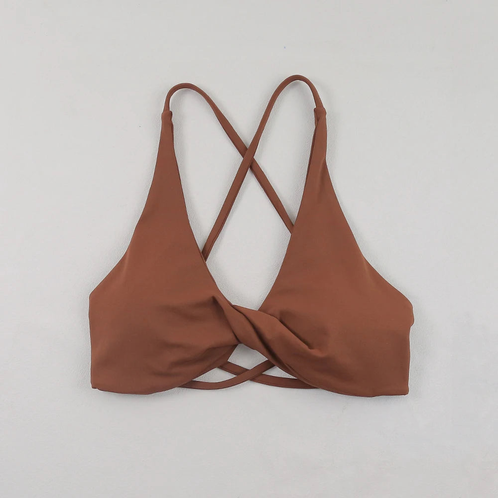 Women Strappy Cross Back Sports Bra Seamless Yoga Gym Fitness Top