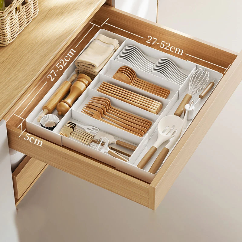 Kitchen Drawer Organizer Adjustable Cutlery Tray Spoon Fork Knife Holder
