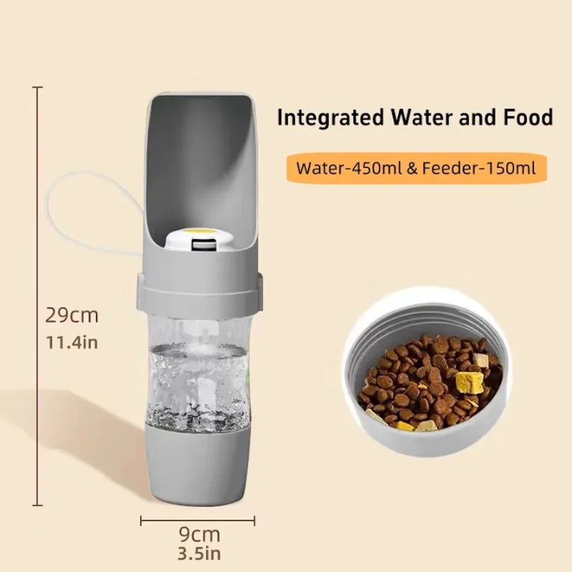 Portable Pet Water Bottle with Food Storage Dog Cat Travel Feeder Bowl